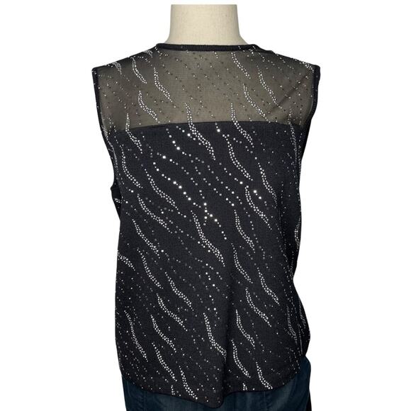 St John Santana Knit Sequin Sleeveless Blouse Black Silver NWT M $585 - Picture 1 of 15